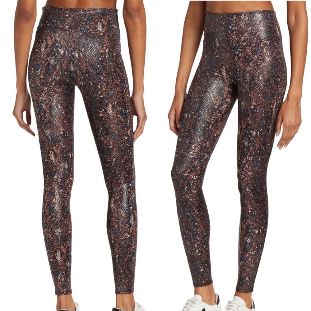 NWT SPANX FAUX LEATHER SNAKE SHINE LEGGINGS, MOCHA SNAKE, NWT, MEDIUM